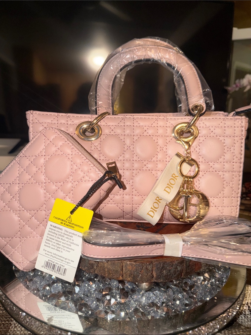 Unbranded Quilted Pale Pink Mini Lady Bag with GWP Dior Gold Hardware Bundle
